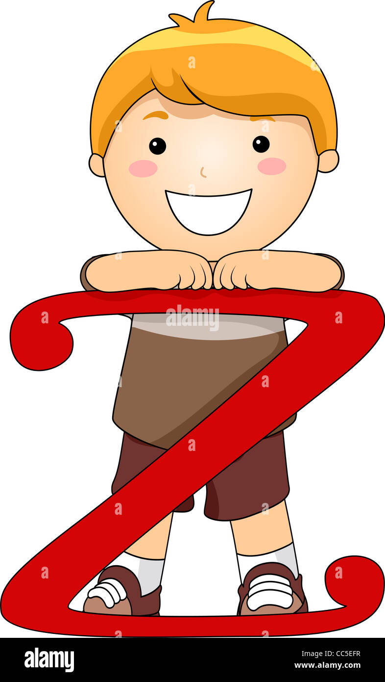 Illustration of a Kid Leaning on a Letter Z Stock Photo - Alamy
