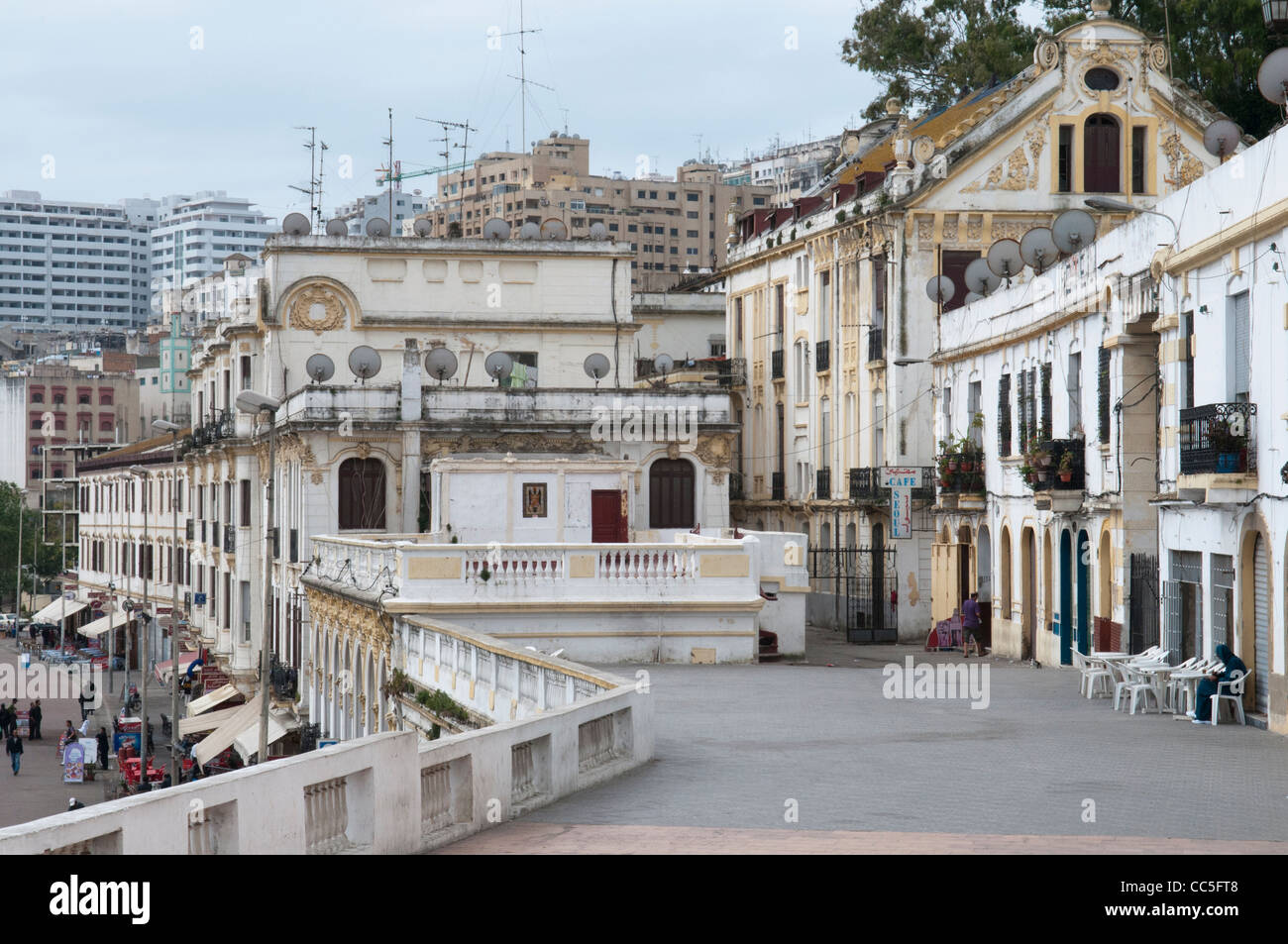 Spanish buildings at the old port,Tangier, Morocco, North Africa Stock Photo