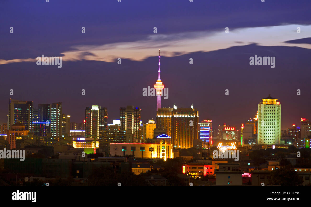Skyscrapers at night, Beijing, China Stock Photo