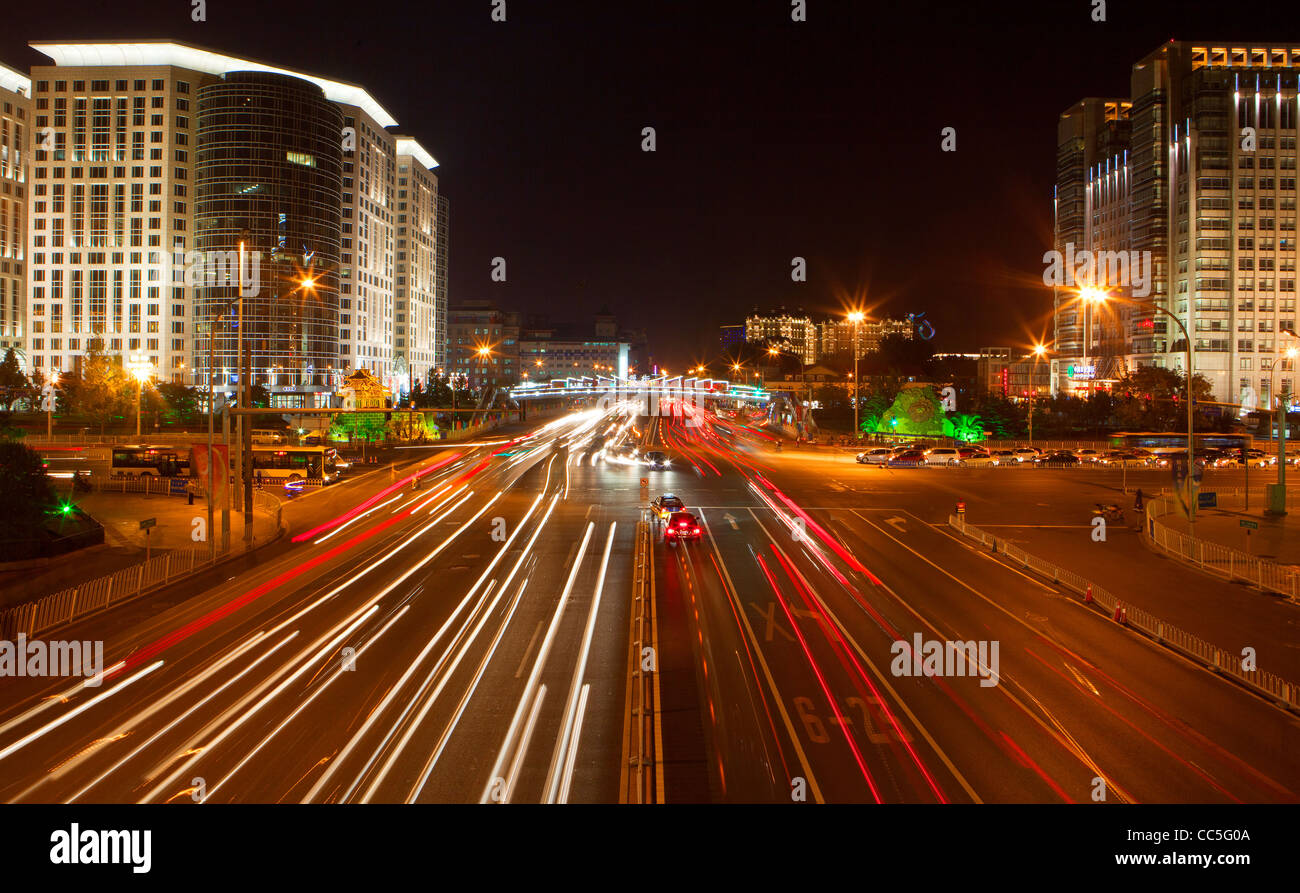 Chang'an Avenue at night, Beijing, China Stock Photo