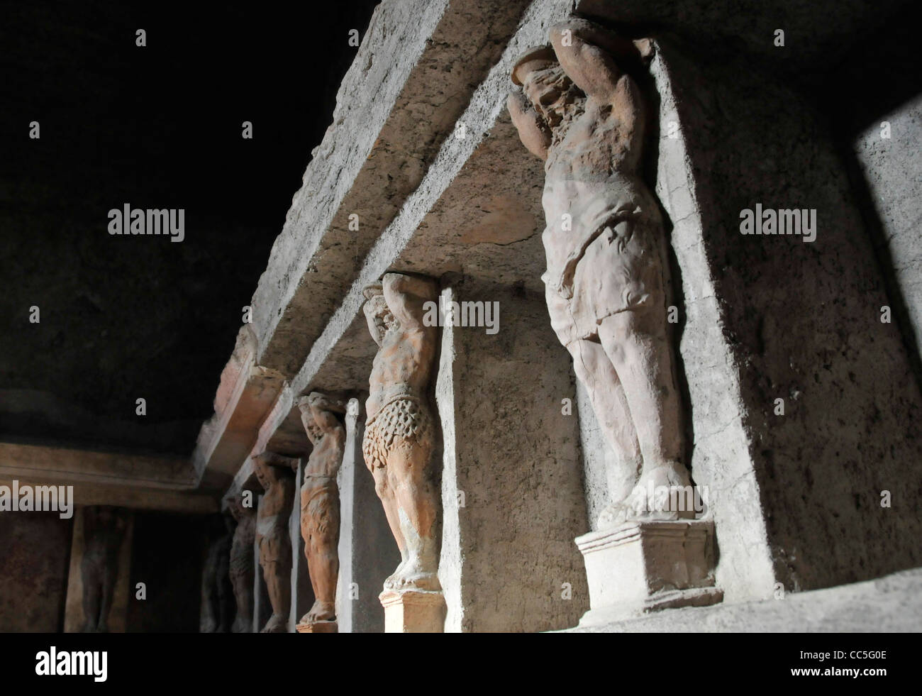 Statues in Pompeii male baths Stock Photo