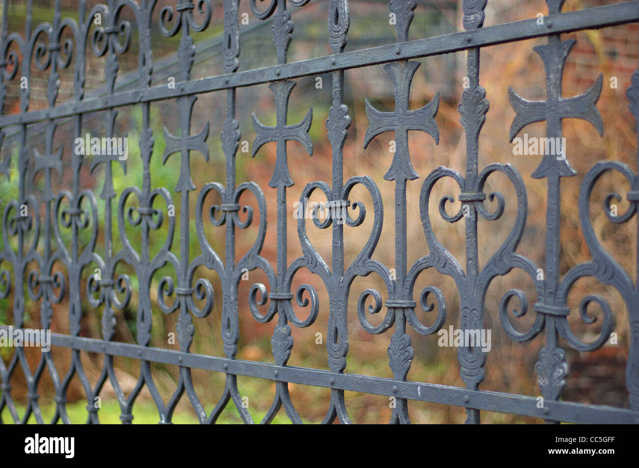 Old iron fence with crosses Holy Cross Church Wroclaw Stock Photo