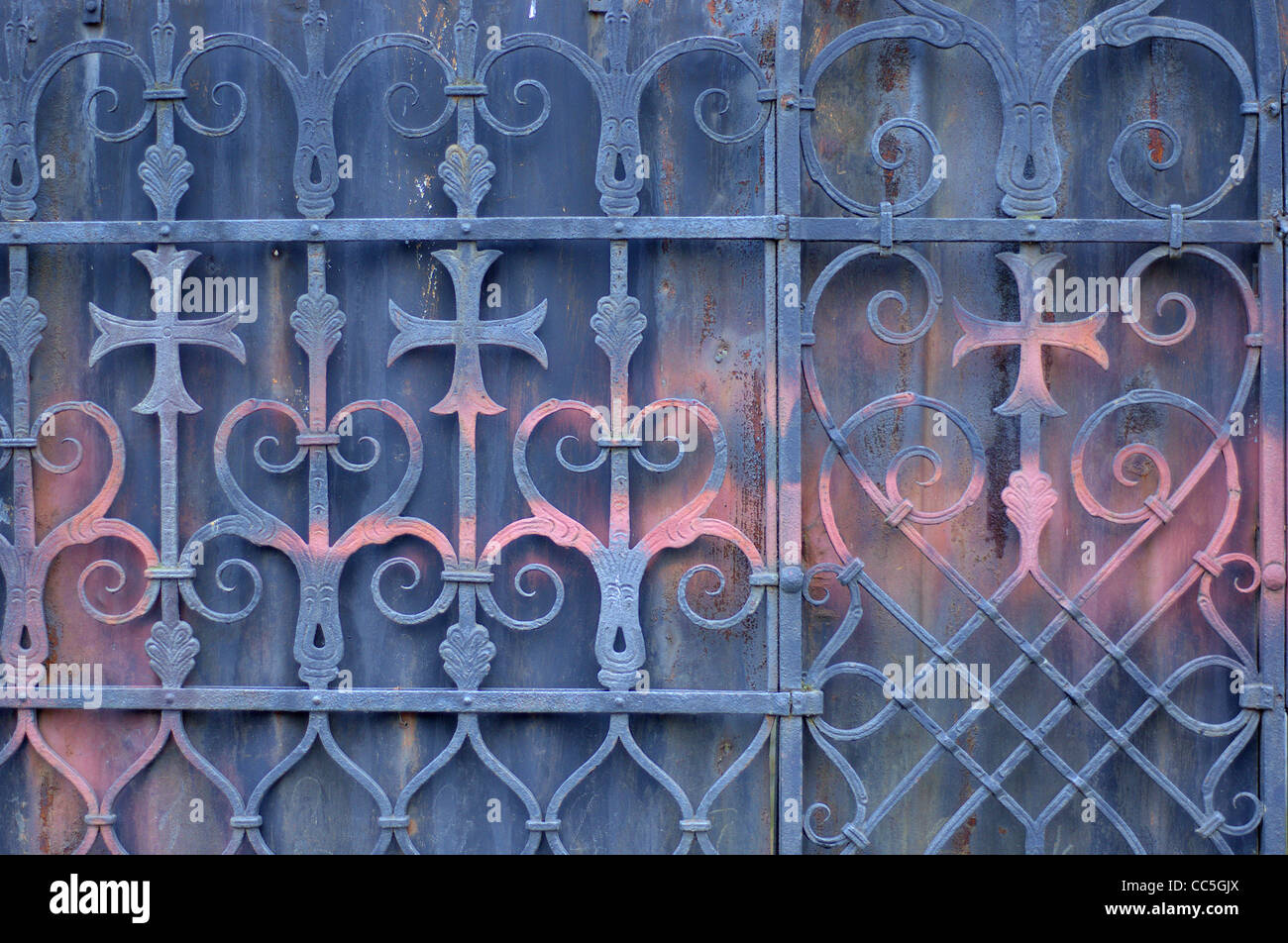 Old iron fence with crosses Holy Cross Church Wroclaw Stock Photo