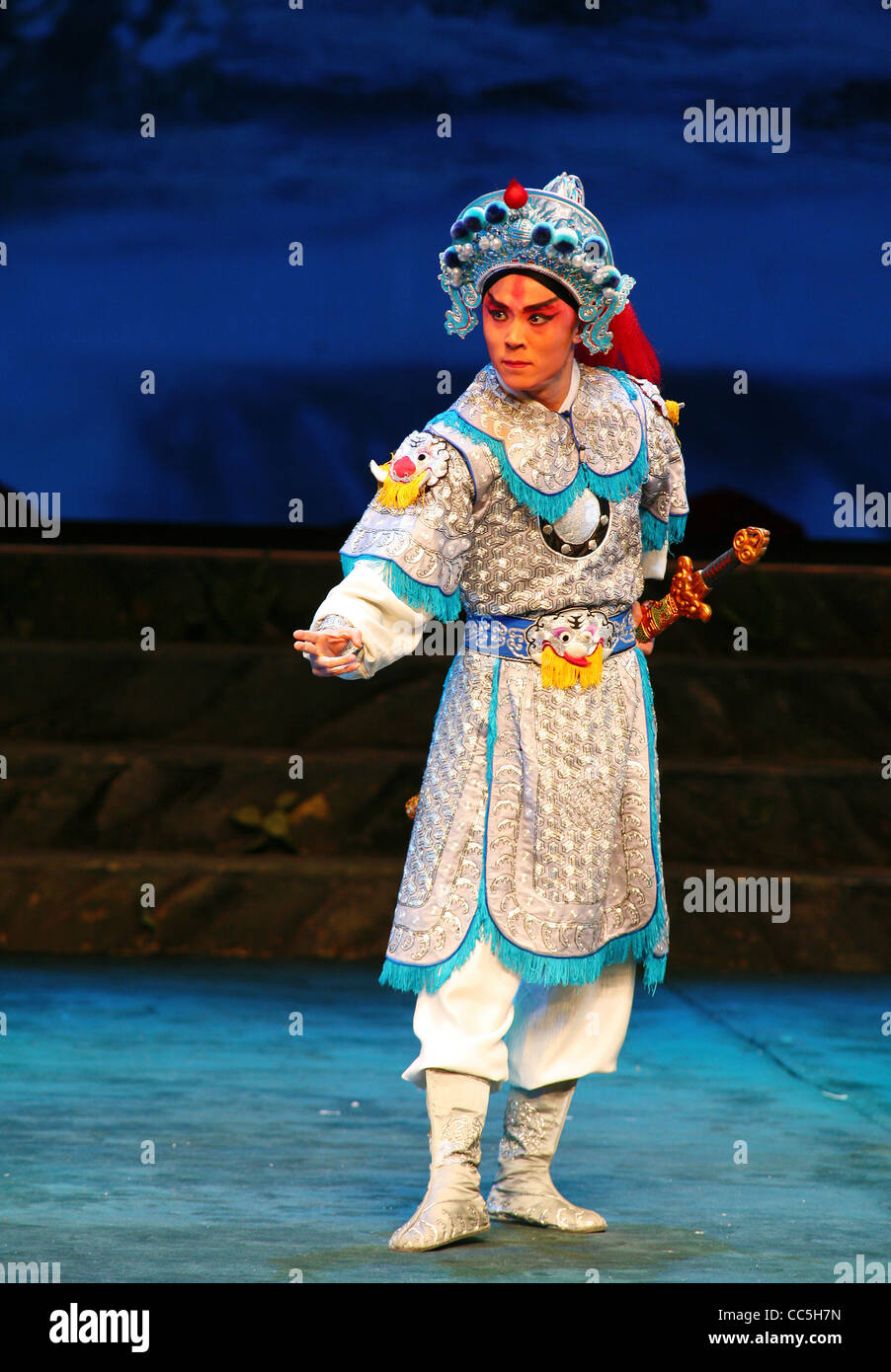 Peking opera actor performing Zhao Yun, Beijing, China Stock Photo