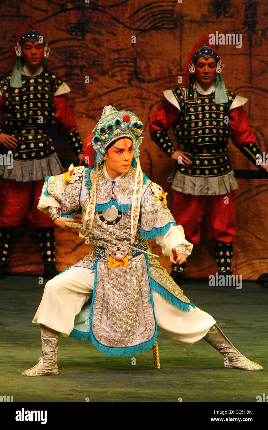 Peking opera actor performing Zhao Yun, Beijing, China Stock Photo