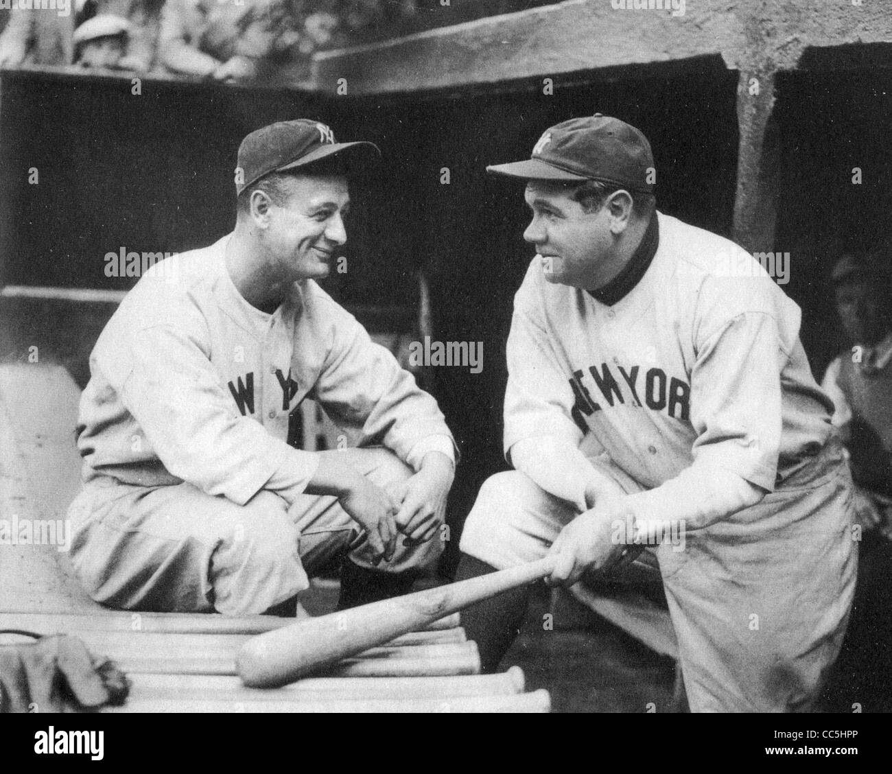 BABE RUTH at right with fellow New York Yankee idol Lou Gehrig about 1935 Stock Photo