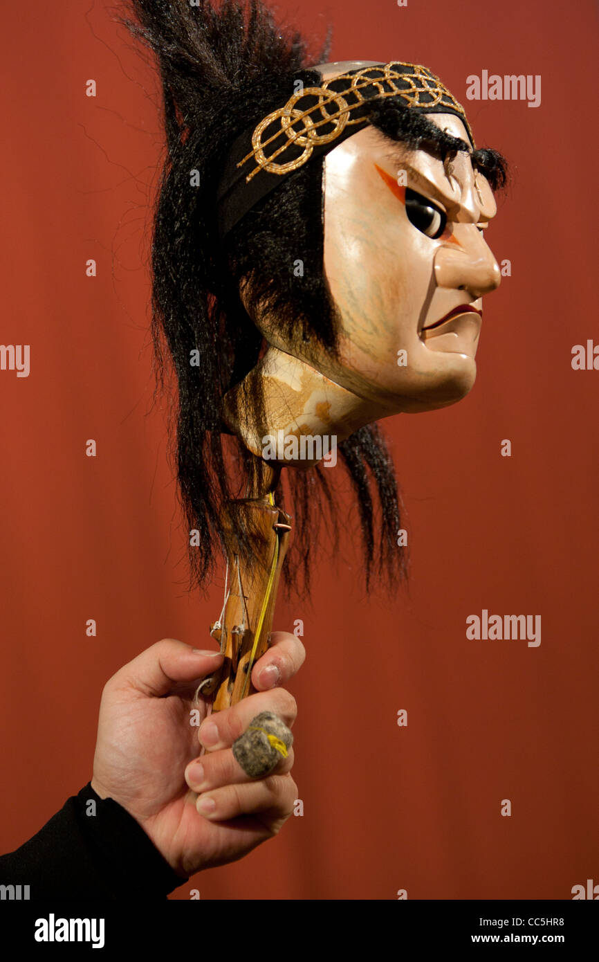 Wooden mechanical doll mechanics controls hand controlled bunraku