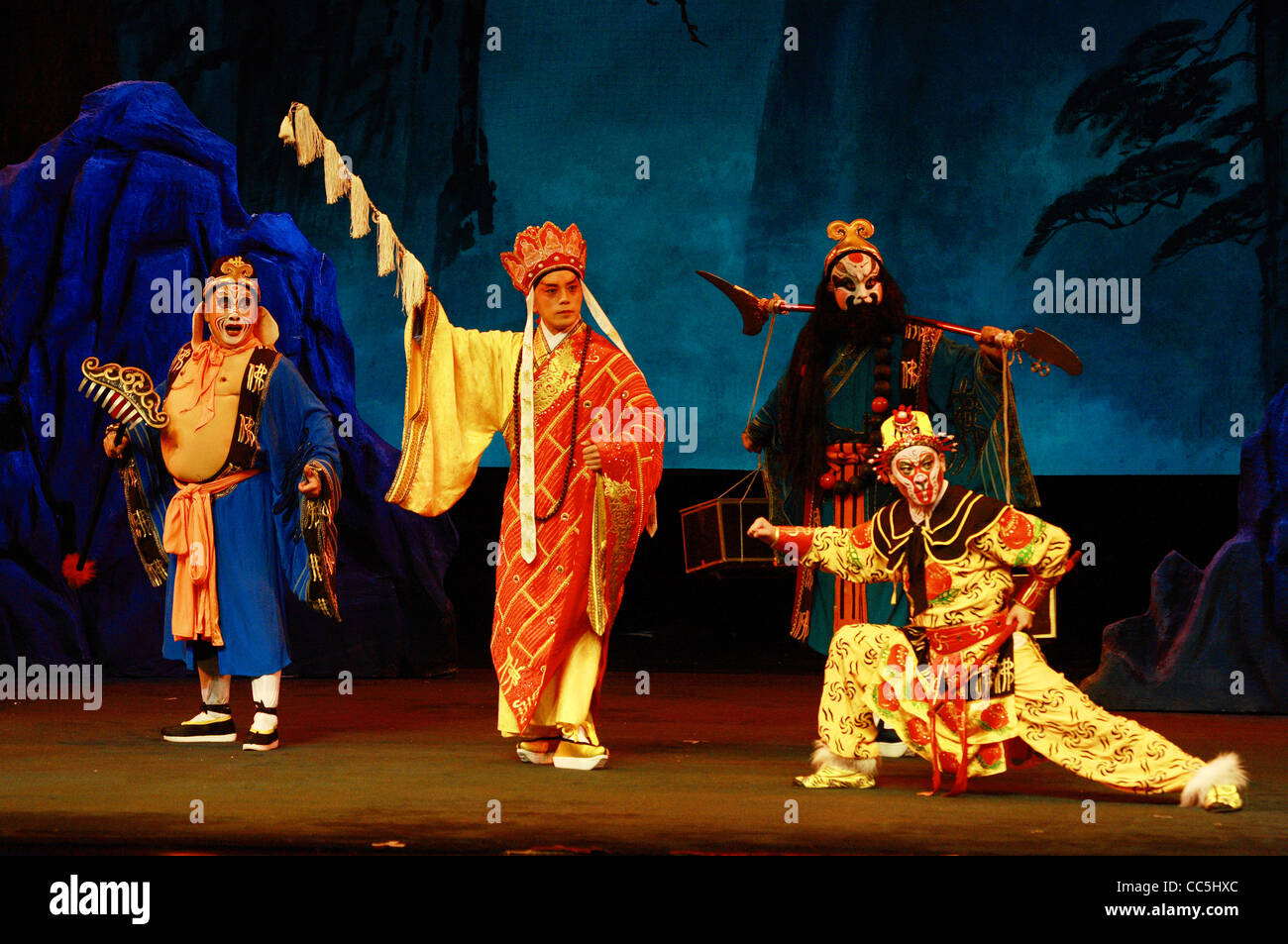Peking opera actors performing a scene of the Journey to the West, Beijing, China Stock Photo