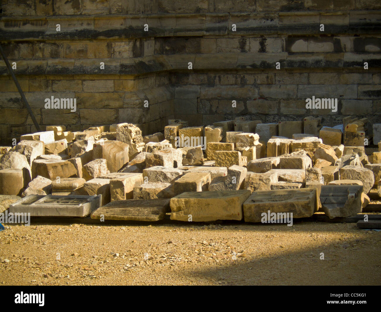 blocks of stone - raw material for stone masons at York Minster, York, UK. Stock Photo