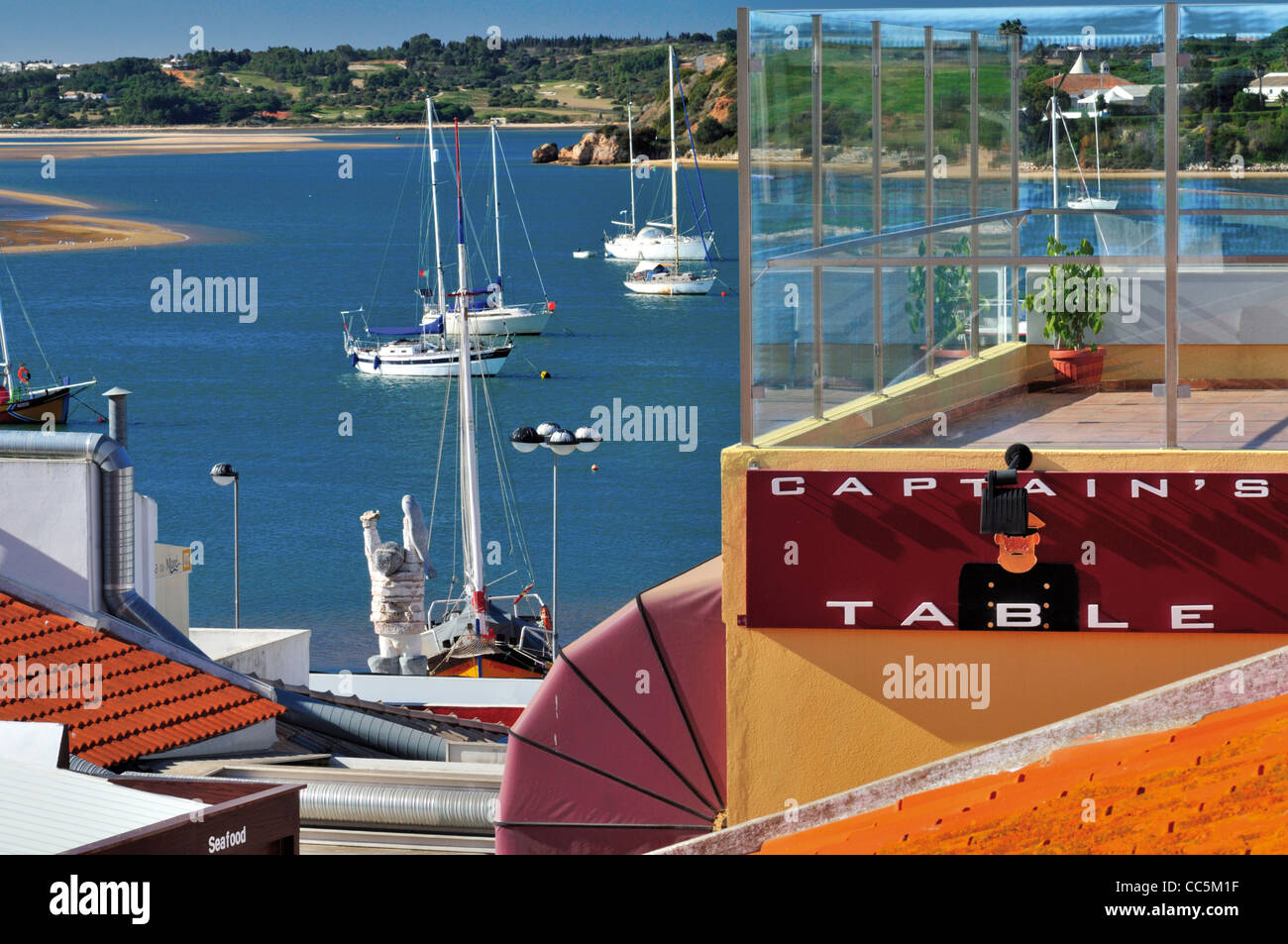 Portugal, Algarve: View to the Ria de Alvor and the harbor of Alvor Stock Photo