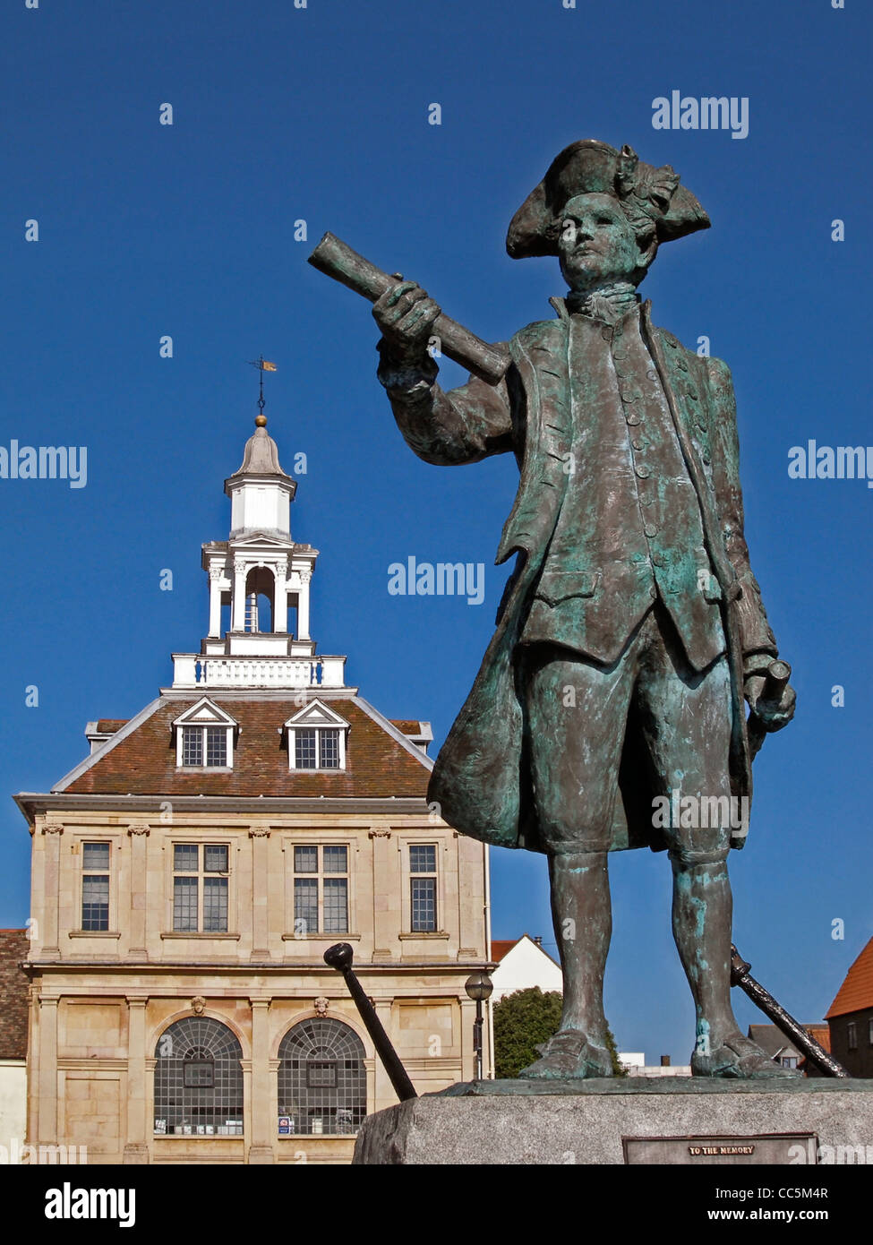 The statue of Captain Vancouver with the Custom House in the background ...