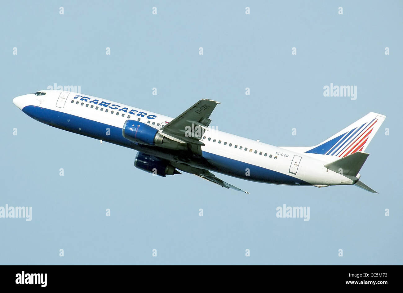Transaero Boeing 737-400 (EI-CZK) takes off from London Heathrow Airport, England Stock Photo