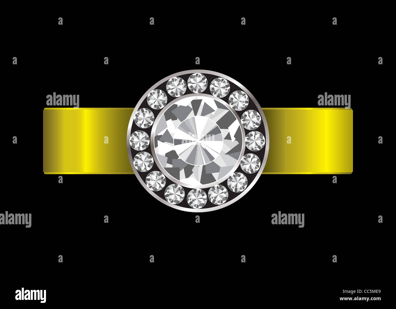 Gold ring inset with white clear diamonds and golden band Stock Photo ...