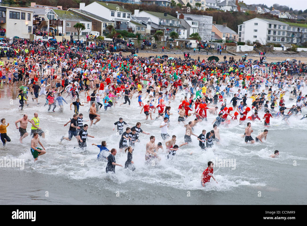 New Years Day Swim Saundersfoot Pembrokeshire Wales Stock Photo