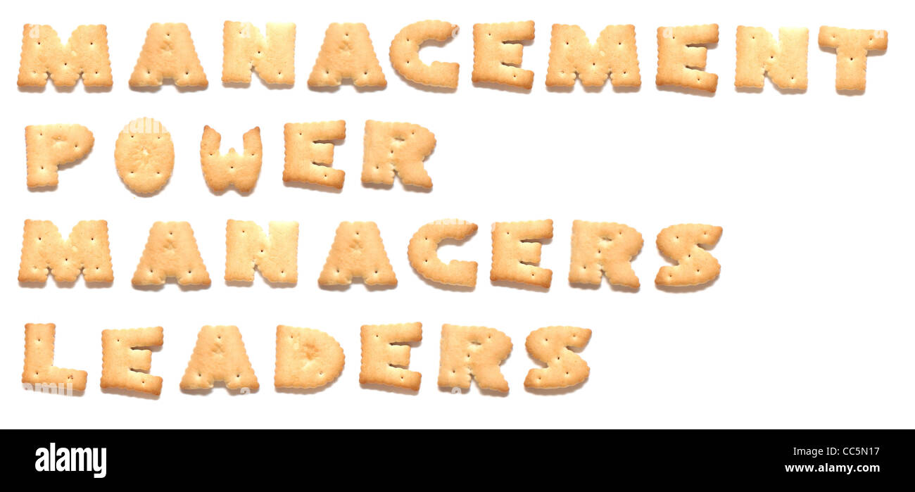 The words: management, power, managers, leaders made of cookies Stock Photo