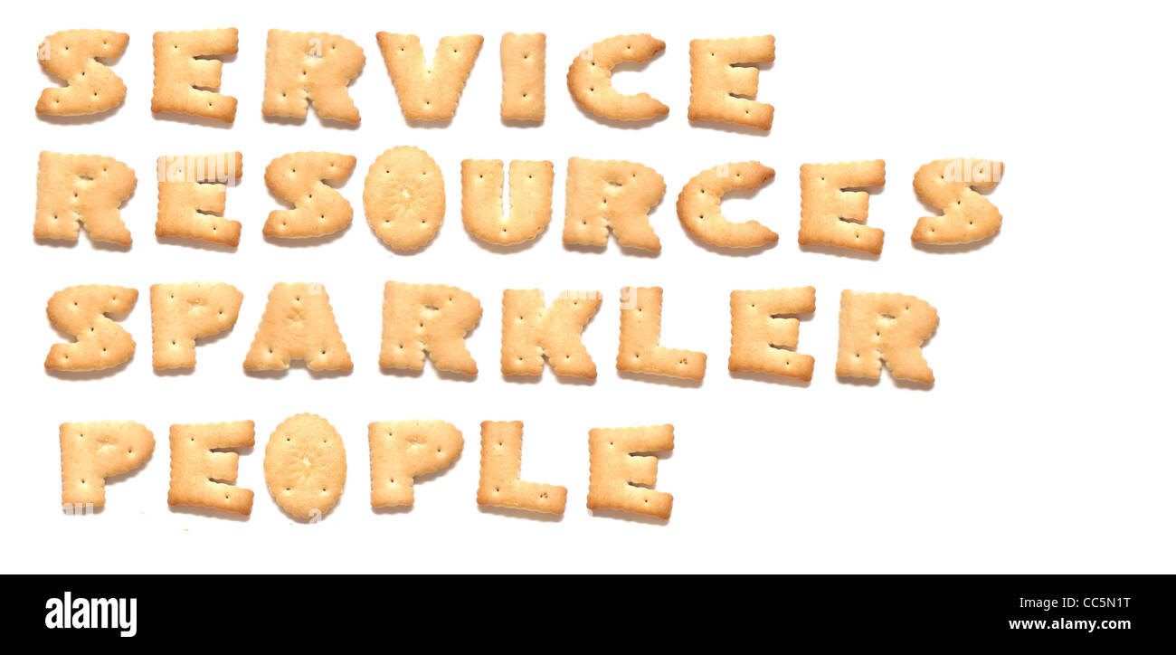 The words: service, resources, sparkler, people made of cookies Stock Photo