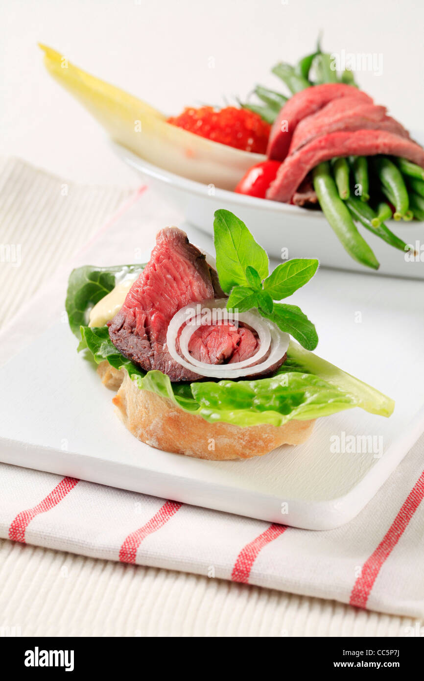 Open faced roast beef sandwich Stock Photo Alamy