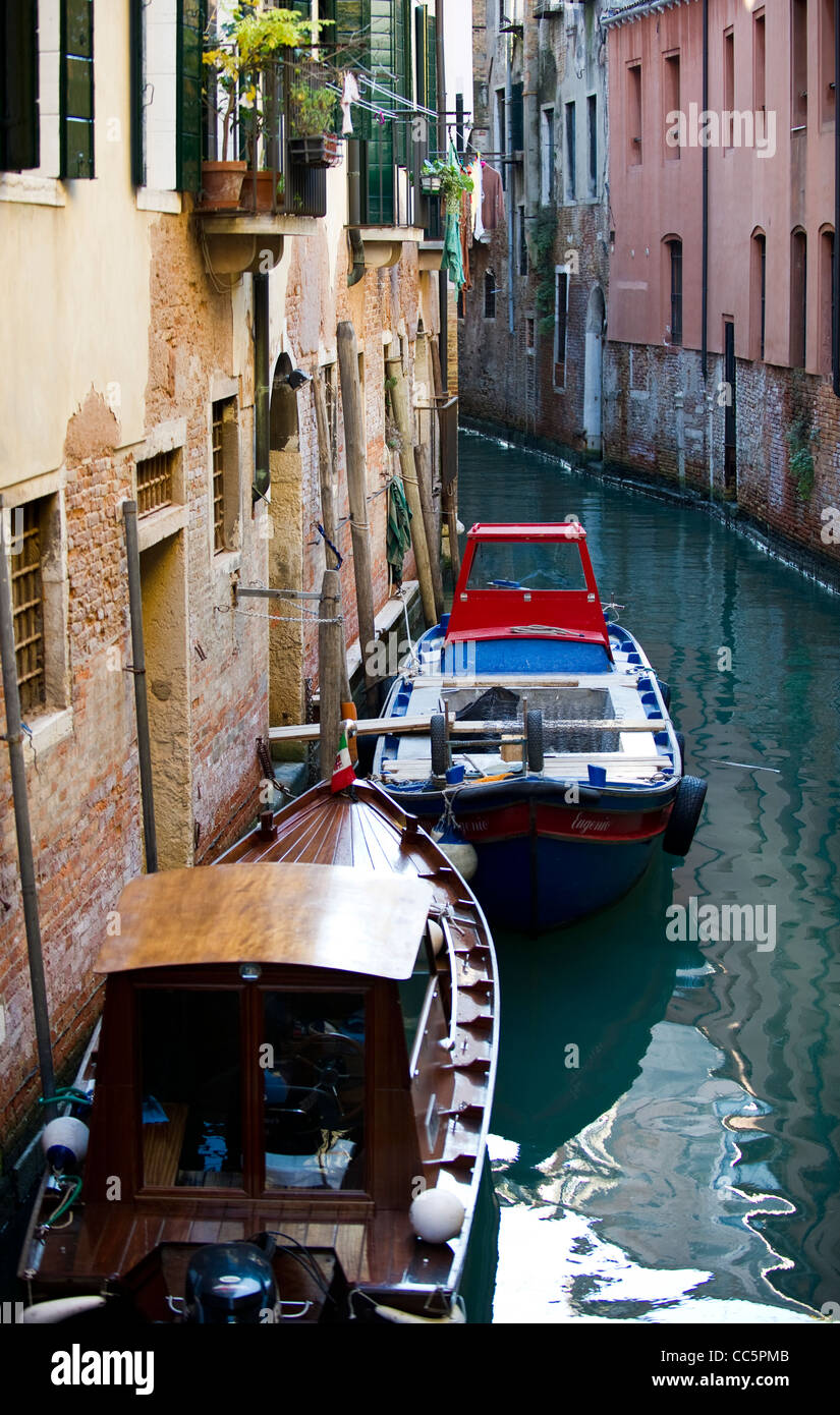 Canal Detail with Boats in Venice Stock Photo Alamy