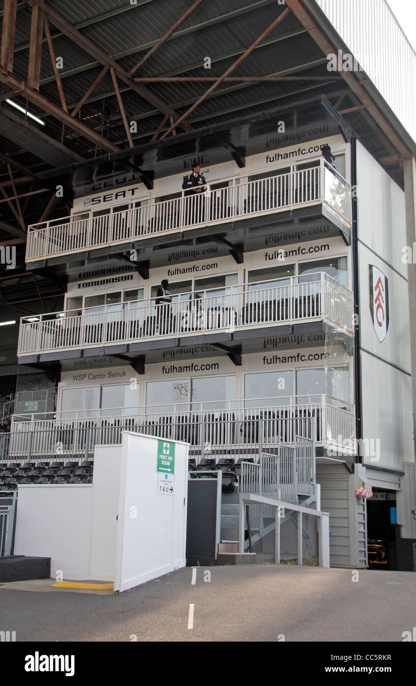 The corporate boxes at Craven Cottage, home of Fulham Football Club, West London, UK. Stock Photo
