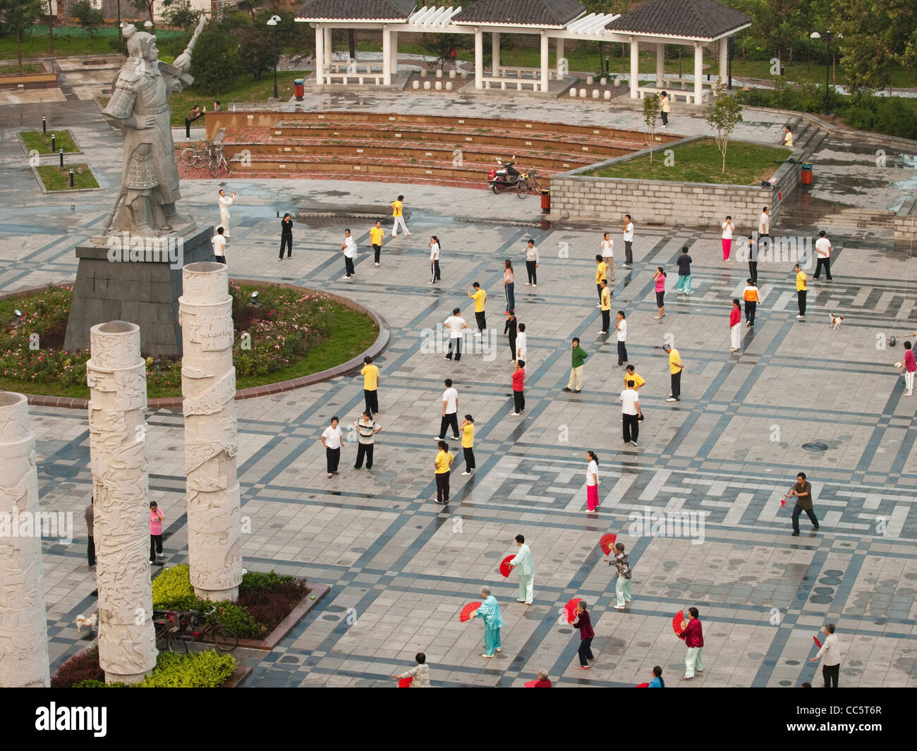 Chinese people doing morning exercise, Zilong Square, Shijiazhuang, Hebei , China Stock Photo