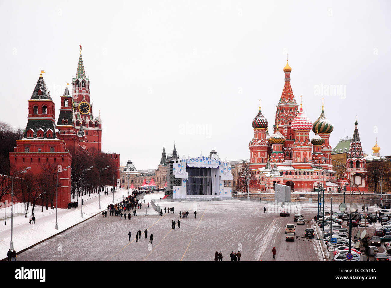 View of Kremlin and St. Basil's cathedral in winter Stock Photo