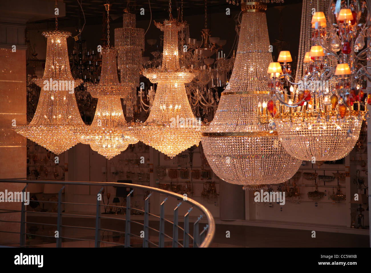 Lamps chandelier in store Stock Photo Alamy