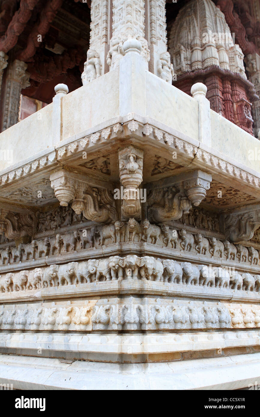 Carved stone detail on ancient temples at Khajuraho. India Stock Photo