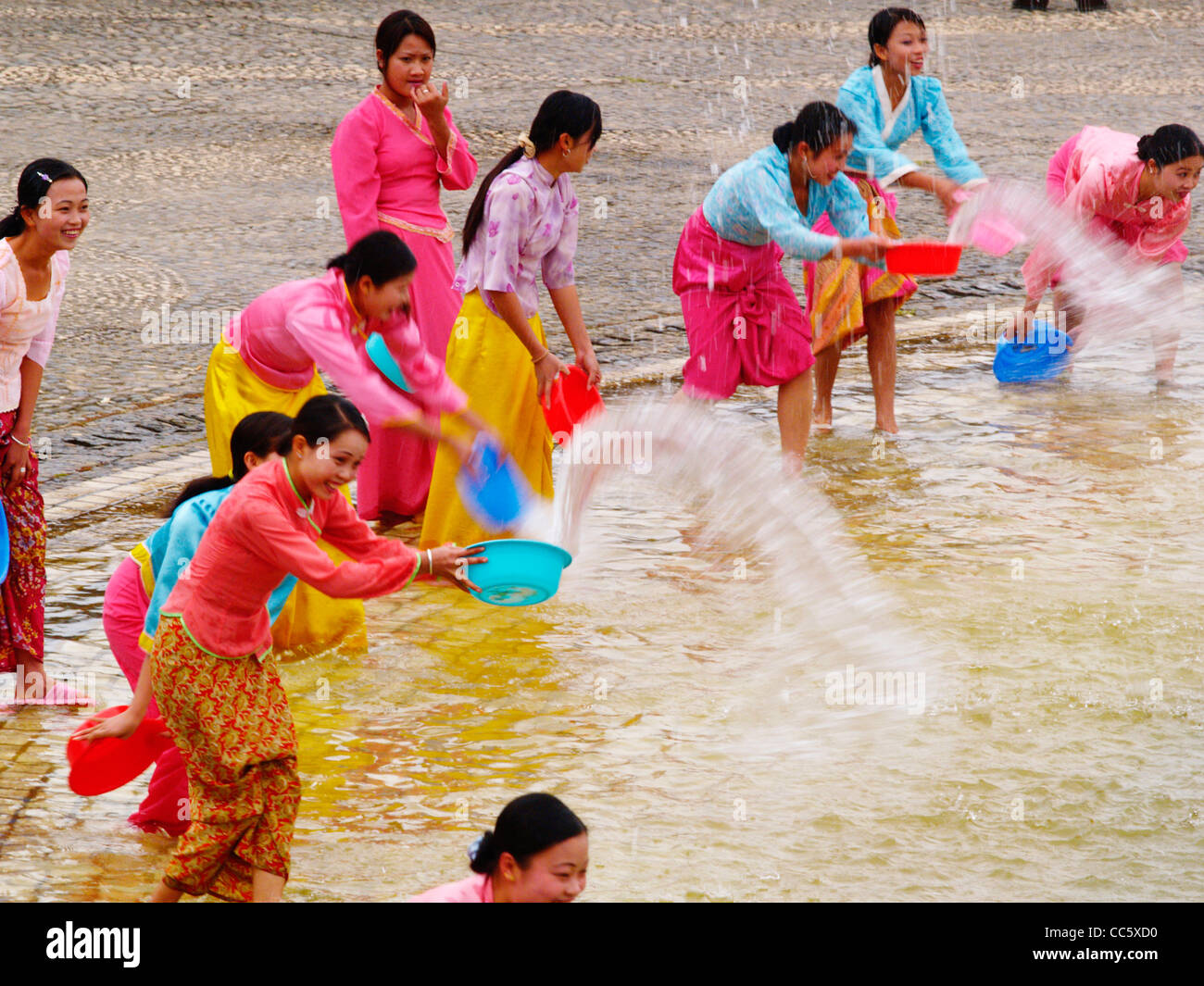 Dai women throwing water, Songkran Festival, Xishuangbanna Nationality