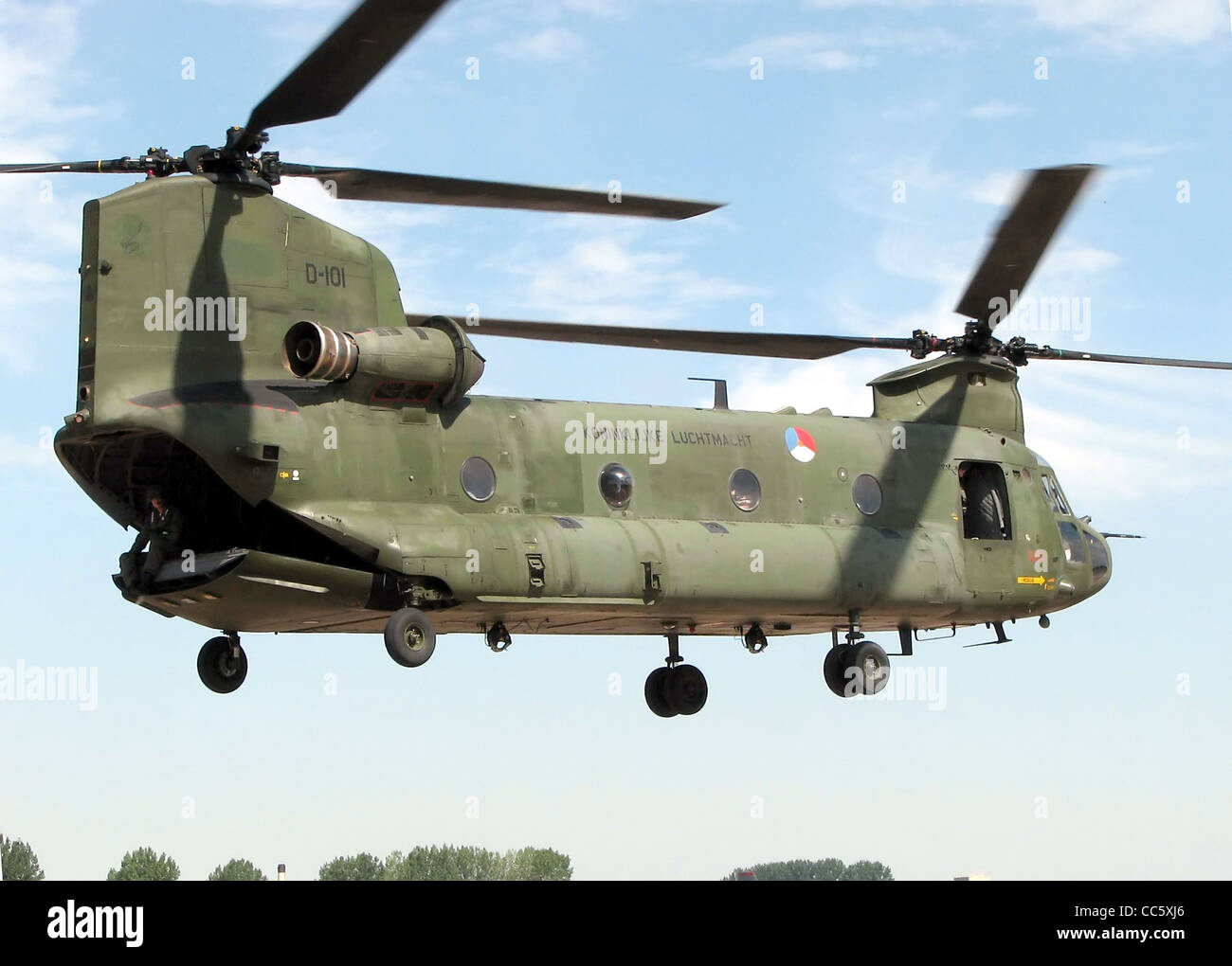 Chinook CH-47D of the Royal Netherlands Air Force (identifier D-101) taxis for takeoff at the Royal International Air Tattoo, Fa Stock Photo
