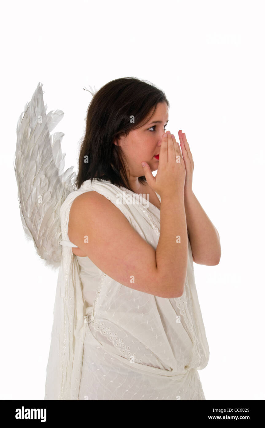 weeping angel On white Background Stock Photo