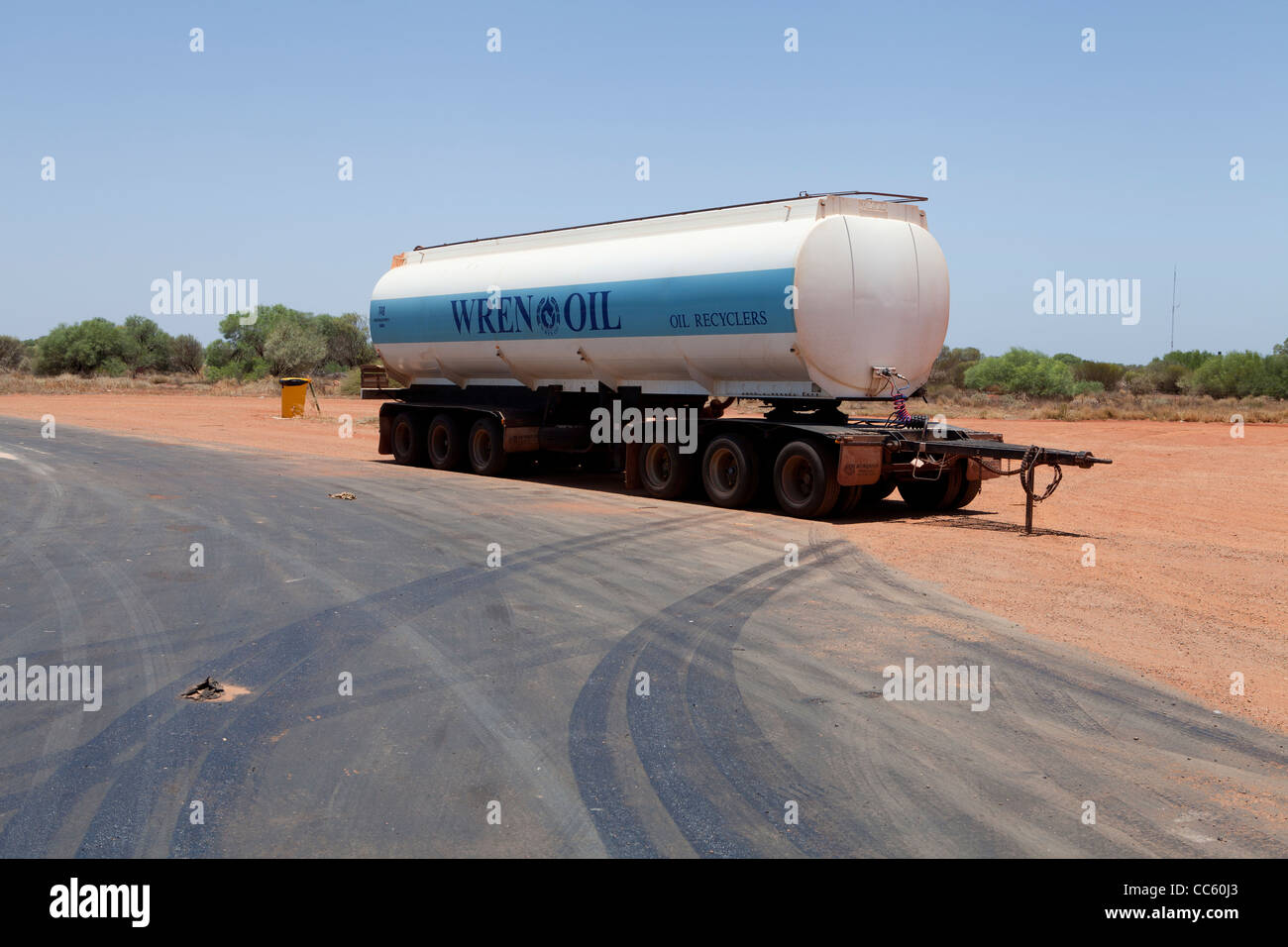 An Australian road train parked in a lay by in outback Australia. Stock Photo