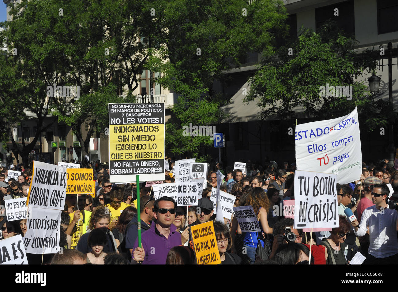 demonstration of indignados 15 may 2011, Madrid, Spain Stock Photo