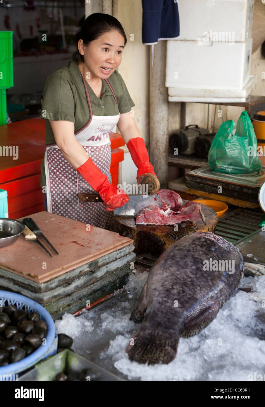 Fishmonger at Cho Ben Thanh Market Ho Chi Minh City Stock Photo