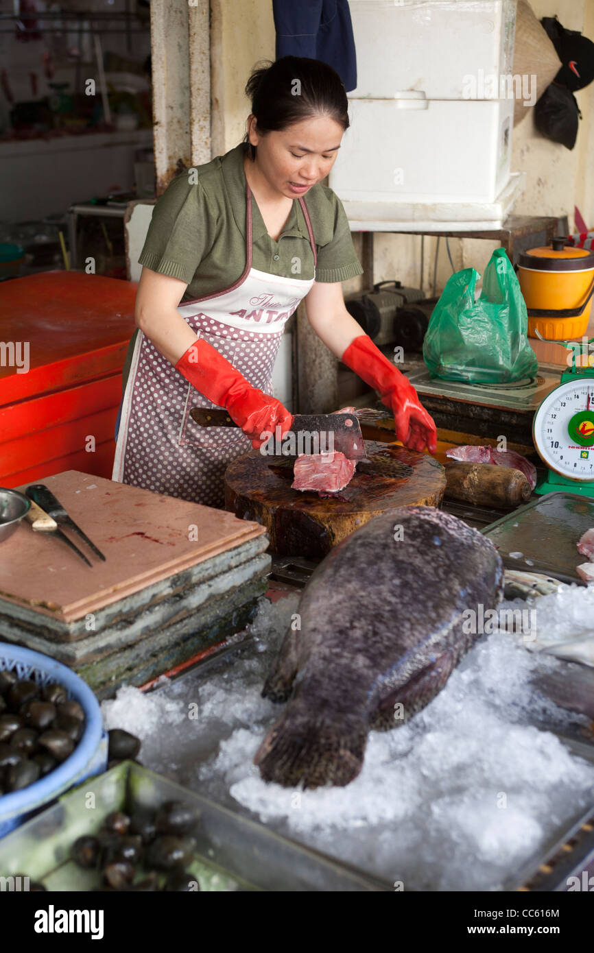 Fishmonger at Cho Ben Thanh Market Ho Chi Minh City Stock Photo