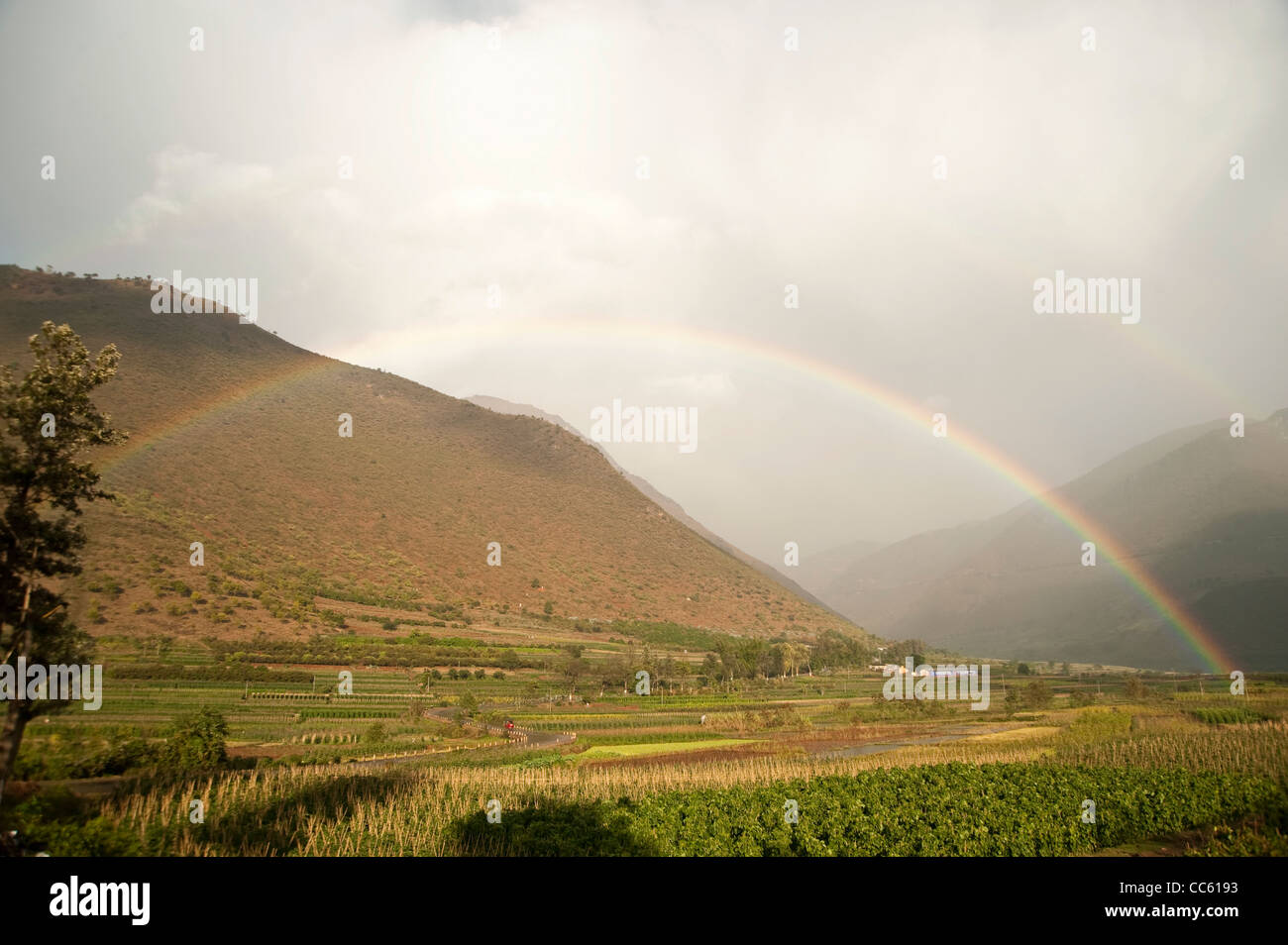 Magnificent double rainbow, Wuyuan, Jiangxi , China Stock Photo