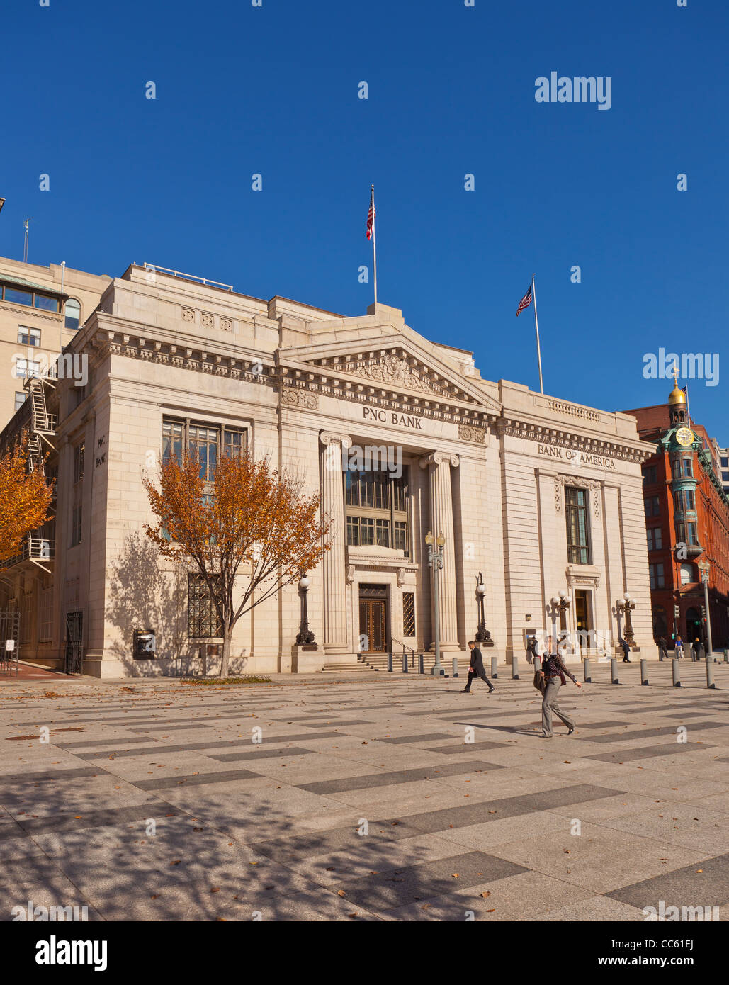 WASHINGTON, DC USA - PNC Bank Bank of America building and pedestrian area of Pennsylvania Avenue next to White House. Stock Photo