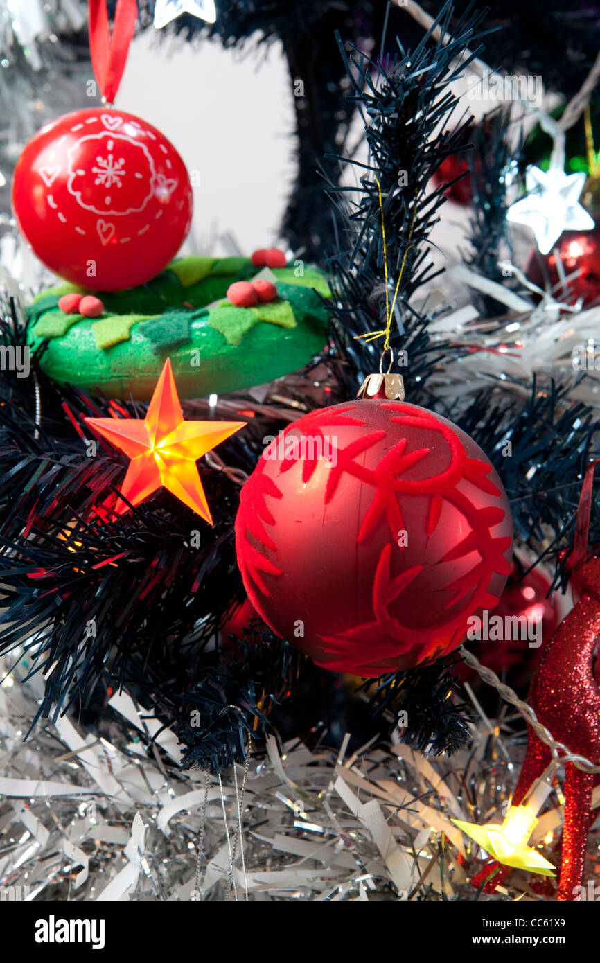 Close-up of a Christmas tree with decorations Stock Photo