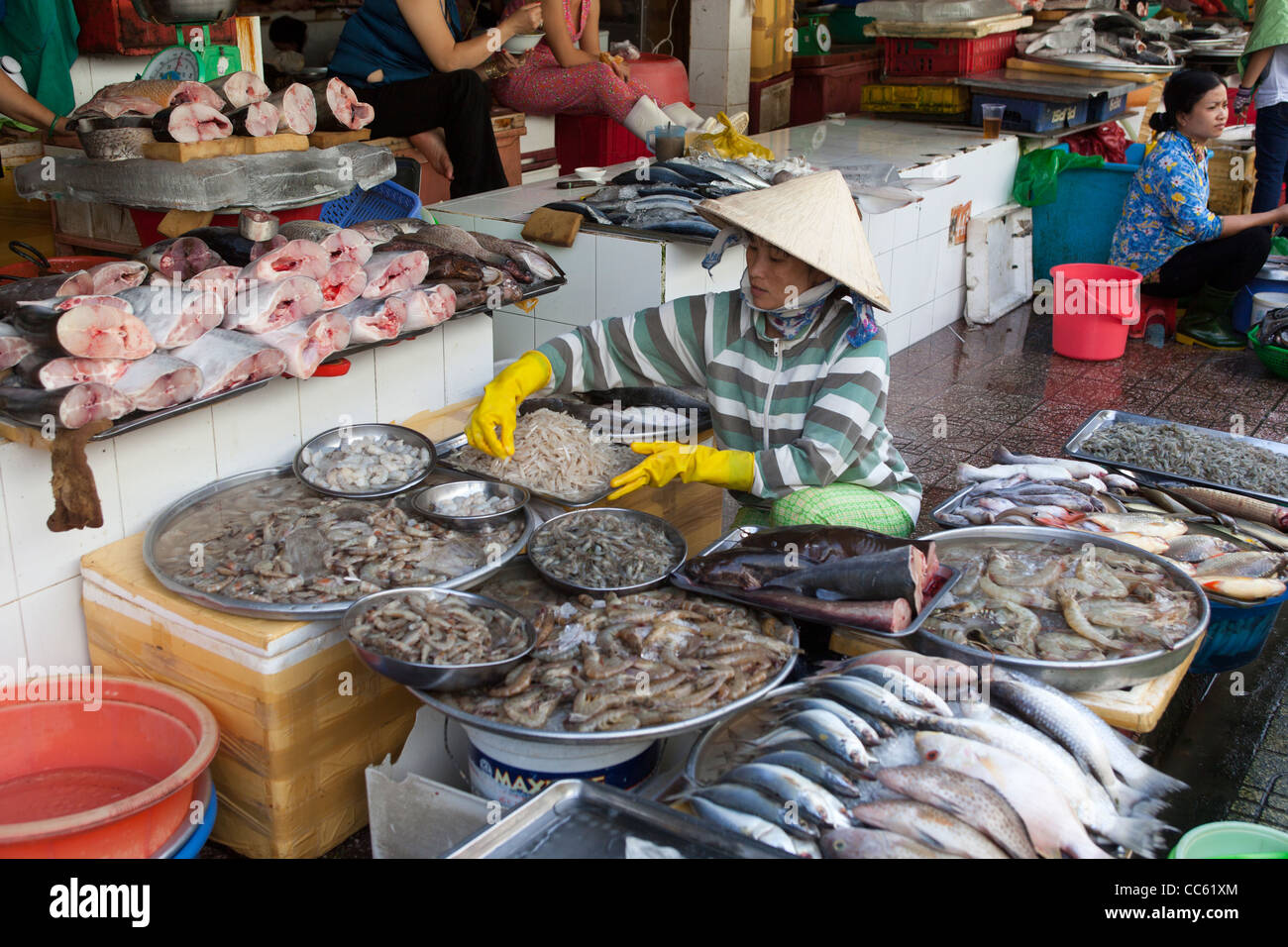 Fish Stalls at Cho Ben Thanh Market Ho Chi Minh City Stock Photo
