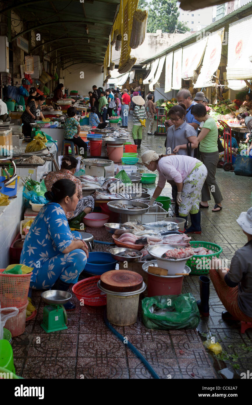 Fish and Meat Stalls at Cho Ben Thanh Market Ho Chi Minh City Stock