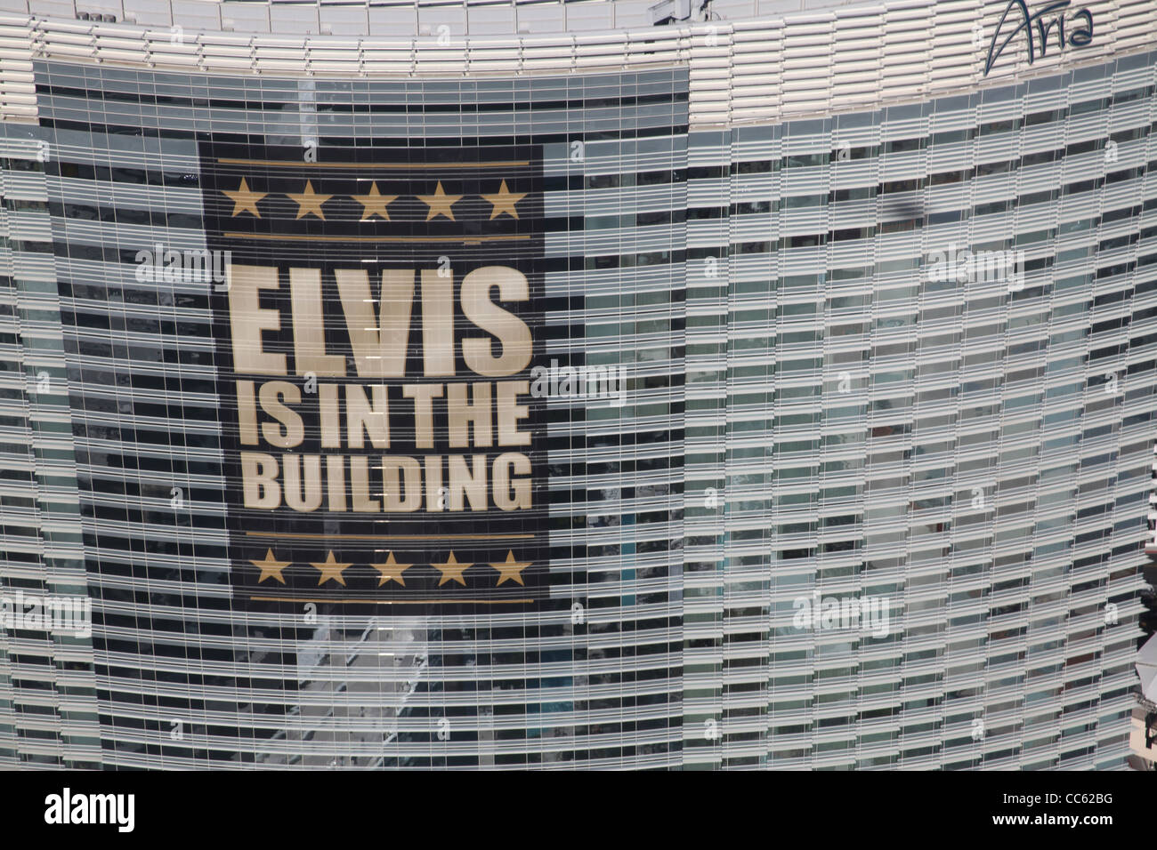 A sky scraper in Las Vagas Nevada with the iconic phrase Elivis is in the building Stock Photo