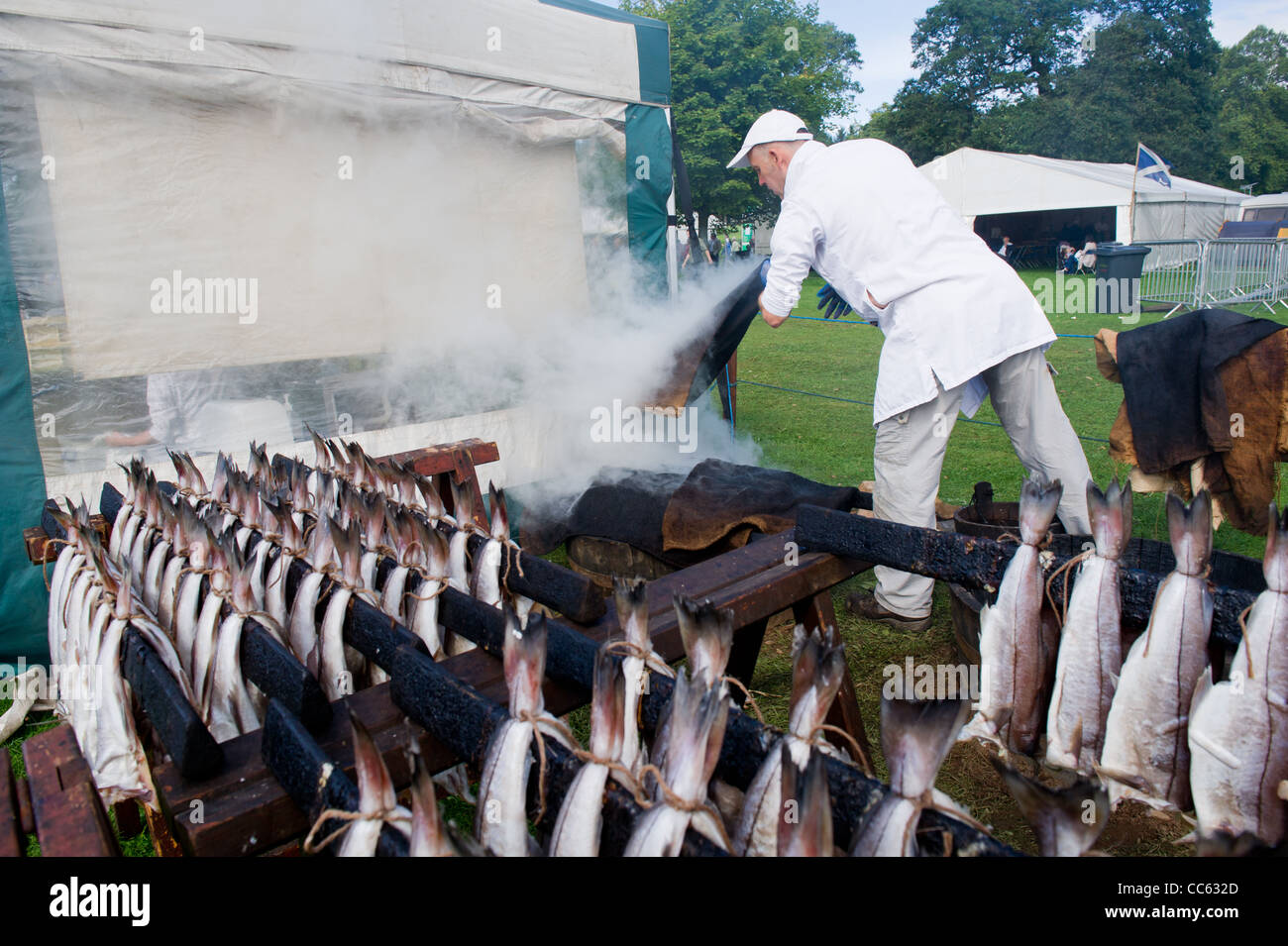 Traditional method of smoking fish Stock Photo