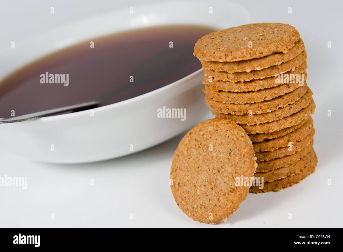 Traditional scottish oatcakes with soup. Stock Photo