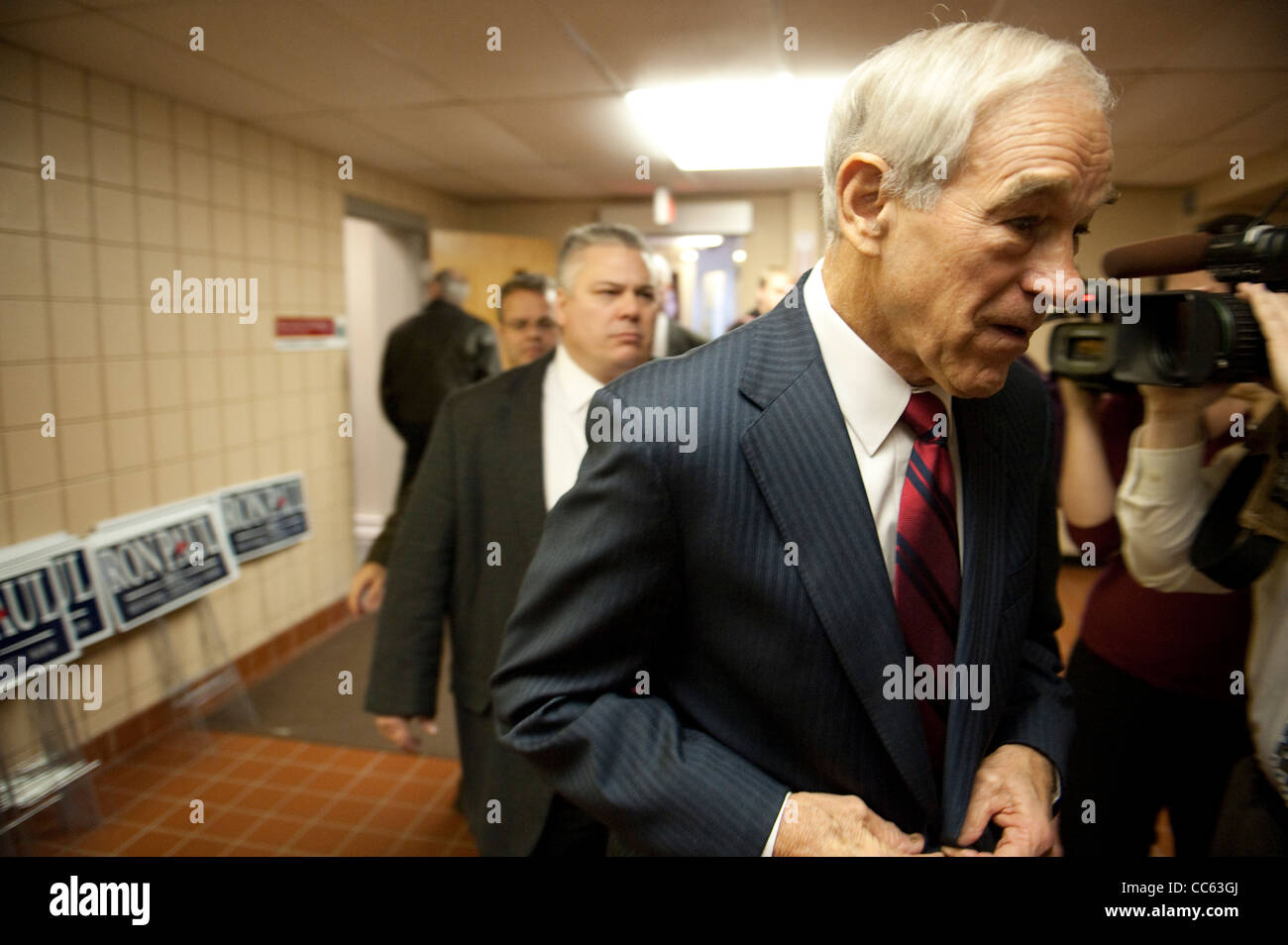 Republican presidential nominee candidate Ron Paul at a campaign stop in Le Mars, Iowa Stock Photo