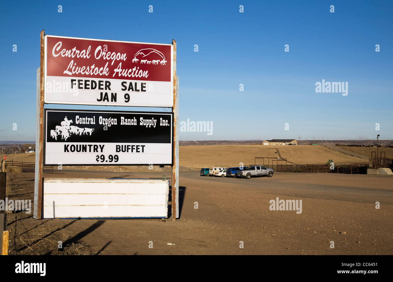 Sign at a feeding lot for cattle, Madras, Oregon Stock Photo Alamy