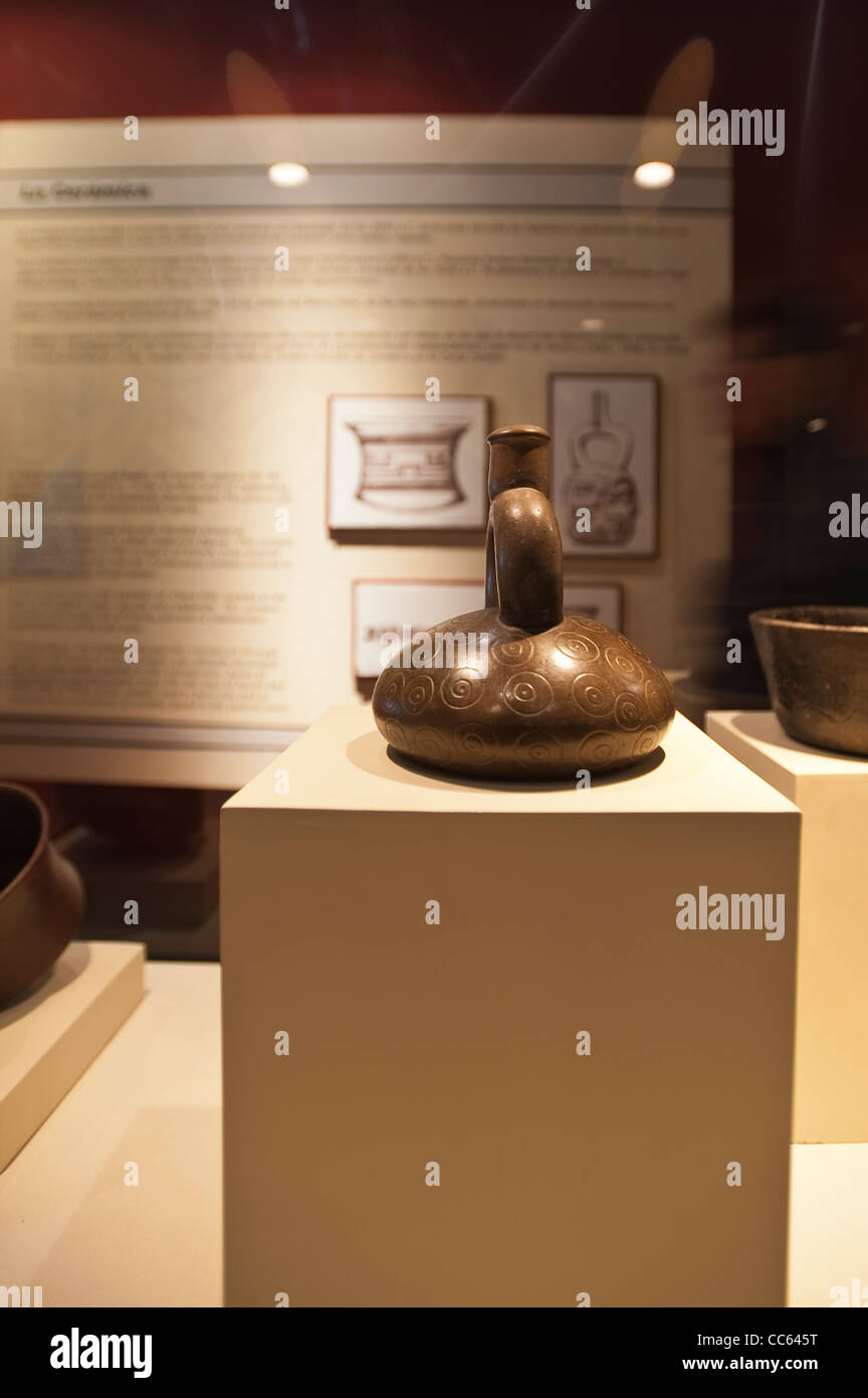 Peru, Lima. Inca water jug artifact at the National Museum of Archaeology, Anthropology and History of Peru. Stock Photo