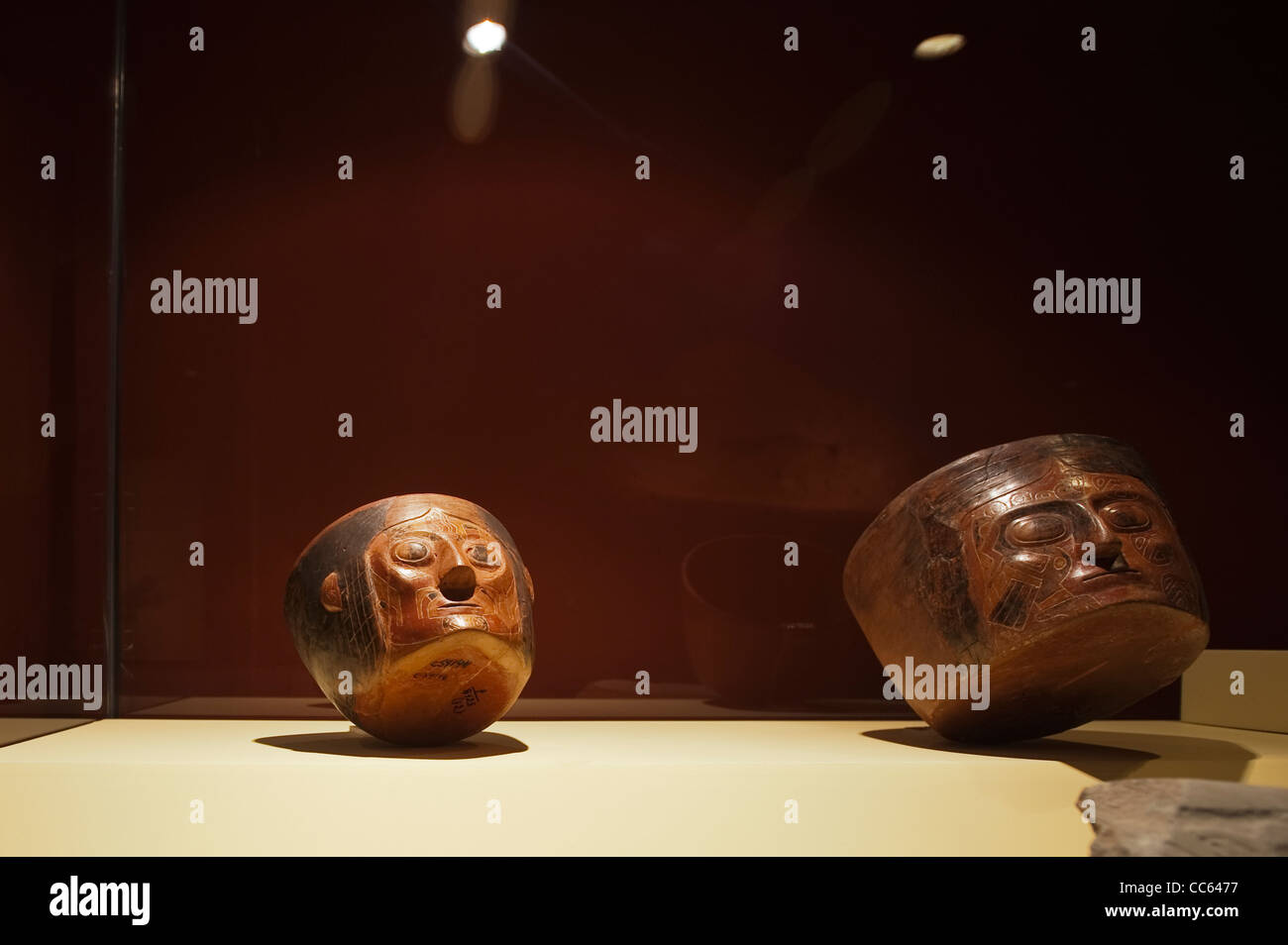 Peru, Lima. Inca pots artifacts at the National Museum of Archaeology, Anthropology and History of Peru. Stock Photo