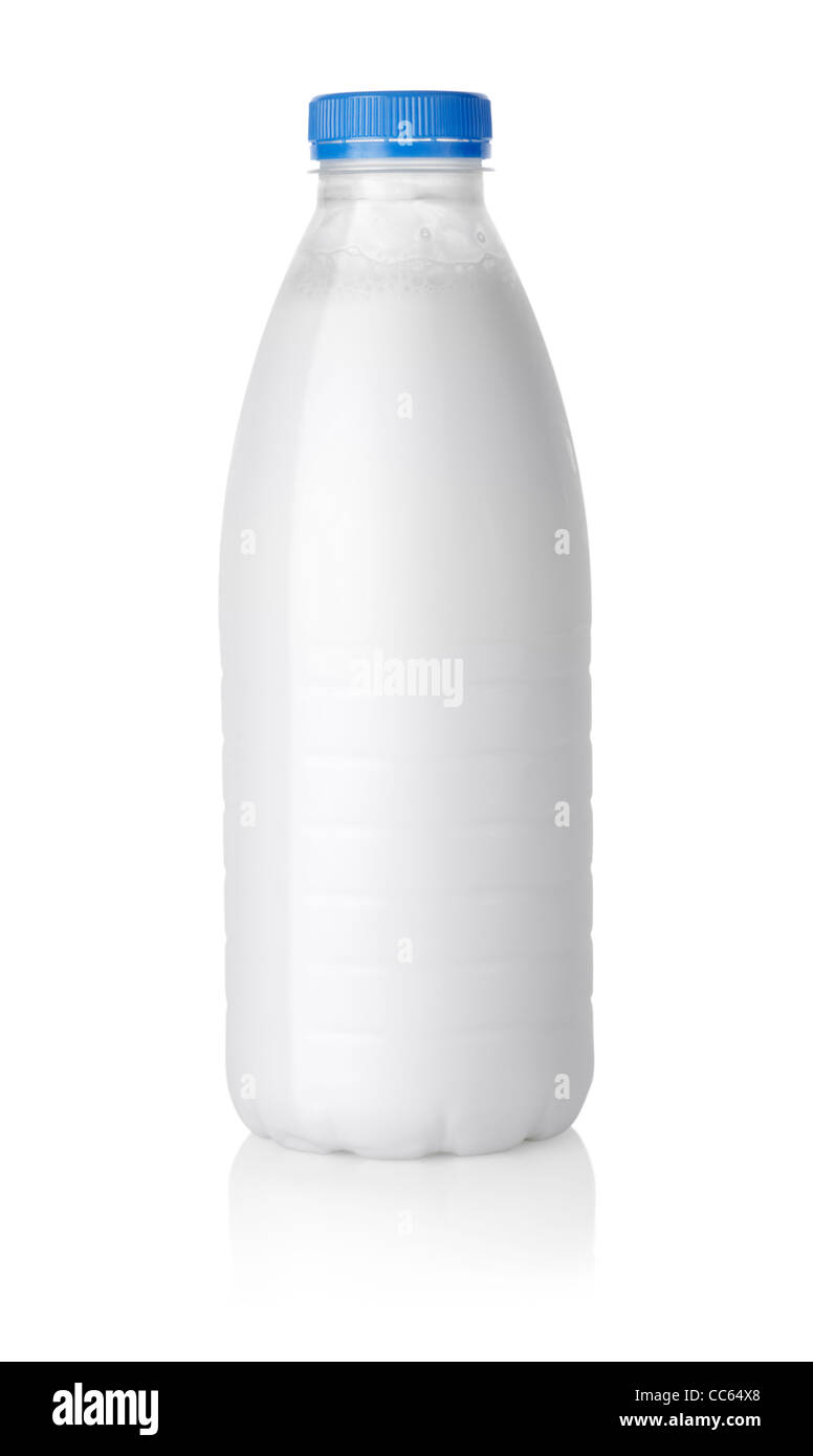 Plastic bottle of milk isolated on white background Path Stock Photo