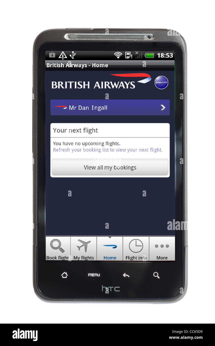 Checking flights and Executive Club status via the British Airways android  app on an HTC smartphone Stock Photo - Alamy