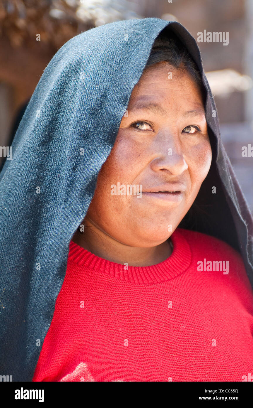 Peru, Lake Titicaca. Taquile Island indian woman, Lake Titicaca, Peru. Stock Photo