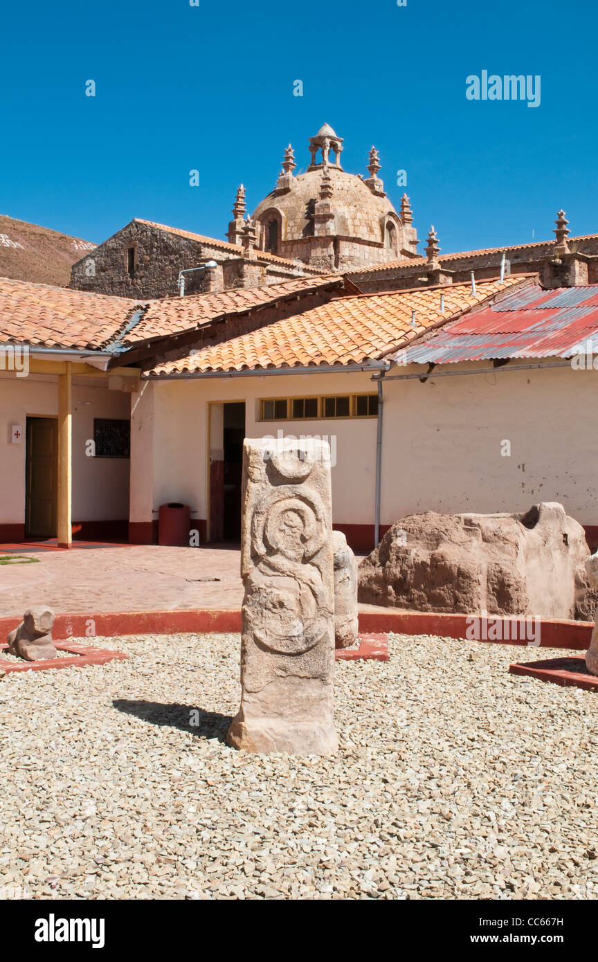 Peru, Pukara. Inca stele at the Archeological Museum near Lake Titicaca, Puno, Peru. Stock Photo